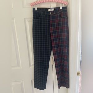 Hollister Pants Women Blue Red High Rise Plaid Check Stretch Elastic Waist sizeM
